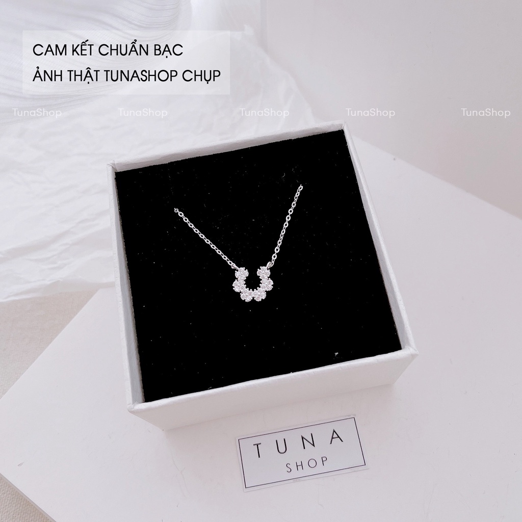 Dây chuyền Bạc 6 hoa gắn đá cao cấp TUNA SILVER, Vòng cổ bạc đính đá cute Bạc nữ 𝐂𝐚𝐦 𝐤𝐞̂́𝐭 𝐜𝐡𝐮𝐚̂̉𝐧 𝐁𝐚̣𝐜