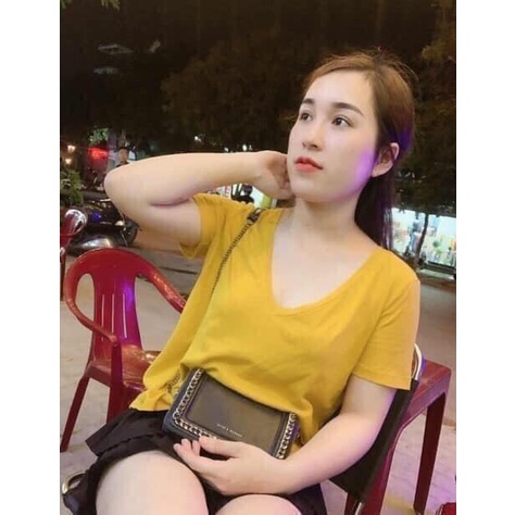 áo phông nữ cổ tim dạng thun lụa giấy siêu hot