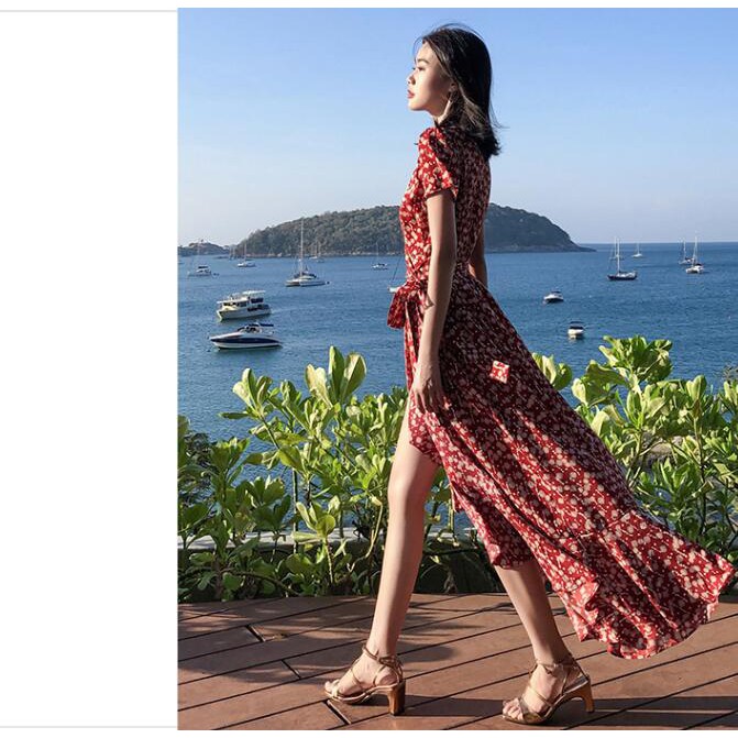 Đầm Maxi chất Chiffon tay ngắn hoạ tiết in thiết kế đáng yêu cho phái nữ | BigBuy360 - bigbuy360.vn