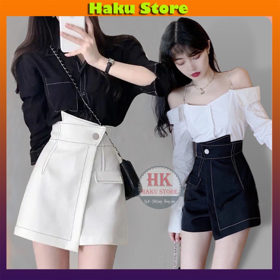 Quần giả váy cạp chéo nữ viền chỉ nổi, Quần Sooc giả váy nữ chất vải cao cấp co dãn phong cách Hàn Quốc - QGV18