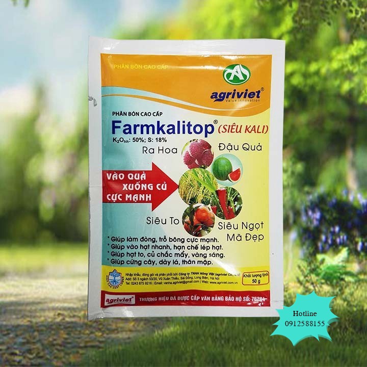 Phân bón Farmkalitop (siêu Kali)  nhập khẩu từ Bỉ, Ra hoa, đậu quả, ngọt trái, mã đẹp (Gói 50g) - VTNN Bắc Từ Liêm