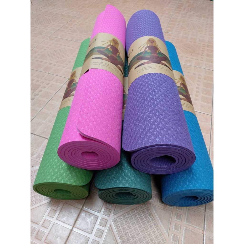 Thảm Yoga bám siêu tốt bền đẹp  6mm 1 Lớp có định tuyến Kèm Túi cao cấp và dây buộc thảm