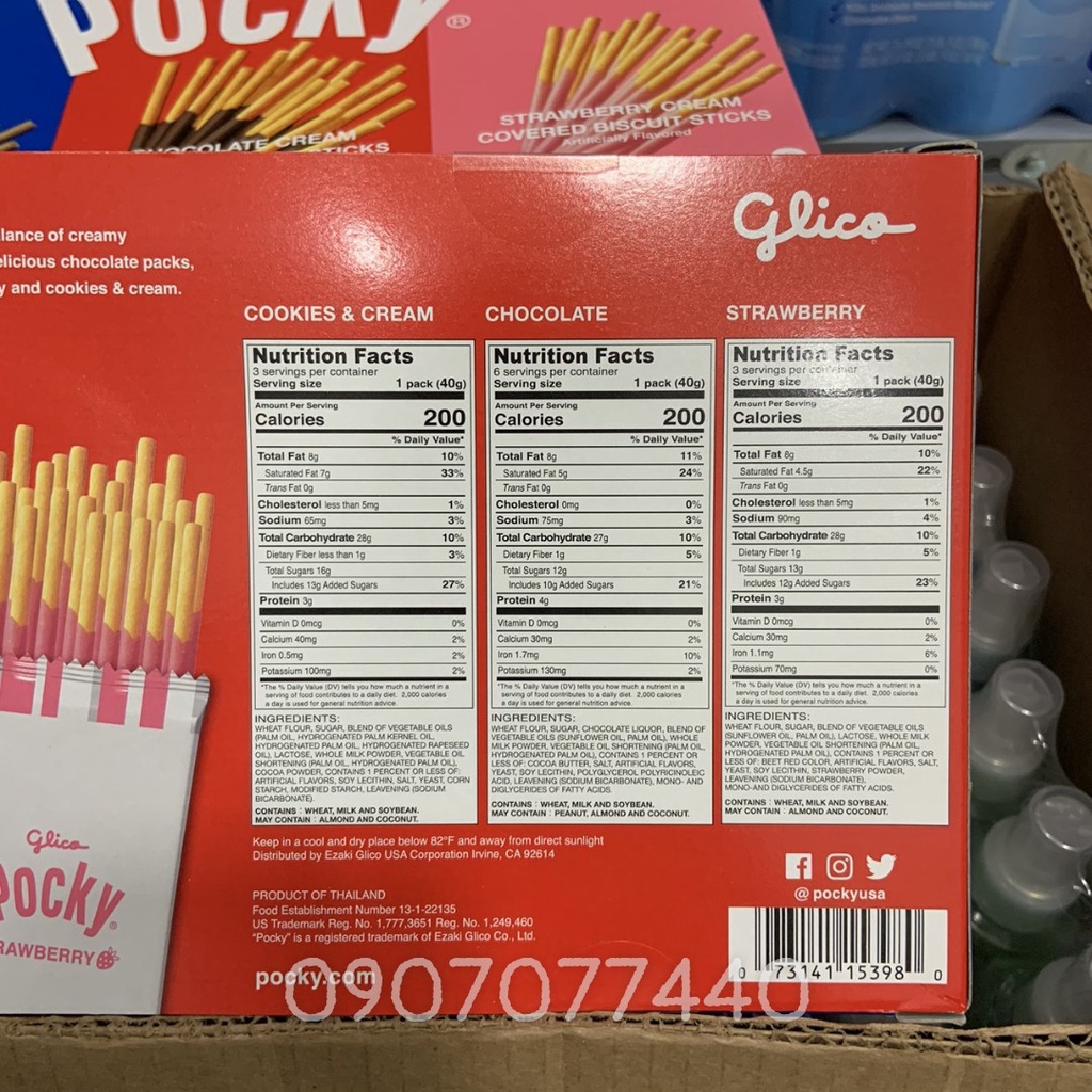 Bánh que mix 3 vị  socola, dâu, cookies Mỹ Glico Pocky 480gr date 9/2022 - EDS Hàng Mỹ