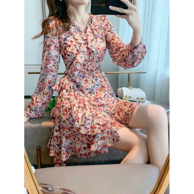 Đầm Hoa Nhí Cổ Chéo Dài Tay_Siêu Phẩm Đẹp Mê Ly