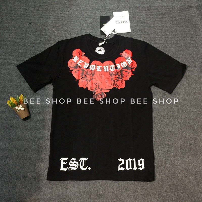 Áo phông in hoạ tiết hoa hồng, áo đôi nam nữ, áo t-shirt cổ tròn - Bee Shop