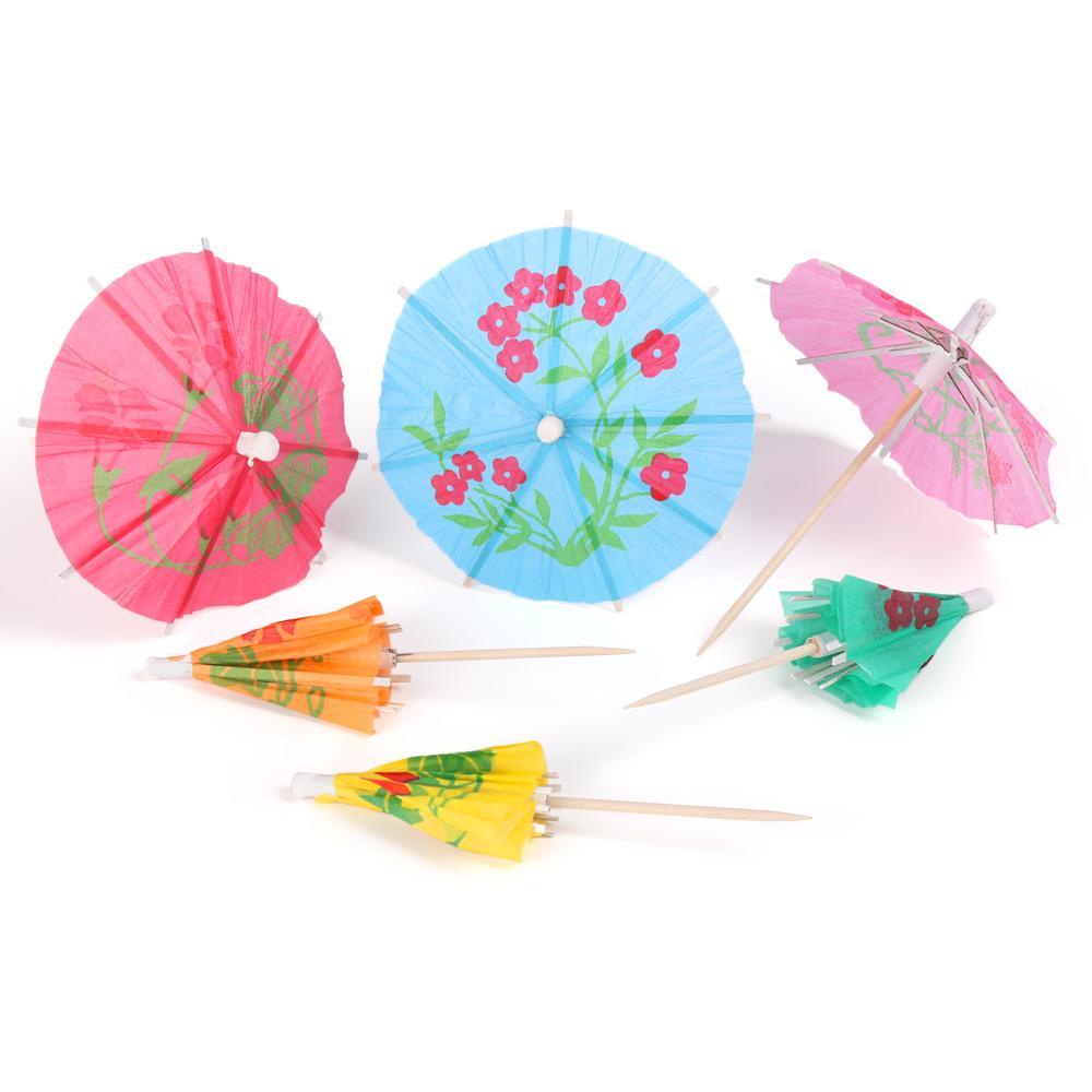 Set 24 Que Cắm Trang Trí Bánh Hình Cây Dù Bằng Giấy Nhiều Màu Sắc