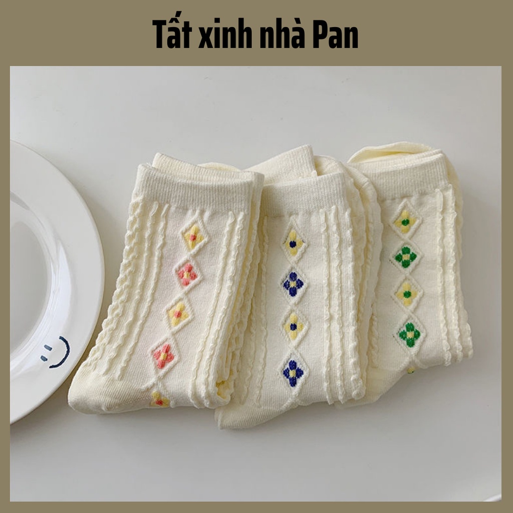 Tất Vớ Cao Cổ Trắng Lolita Ren hình thoi hoa nhỏ xinh xắn