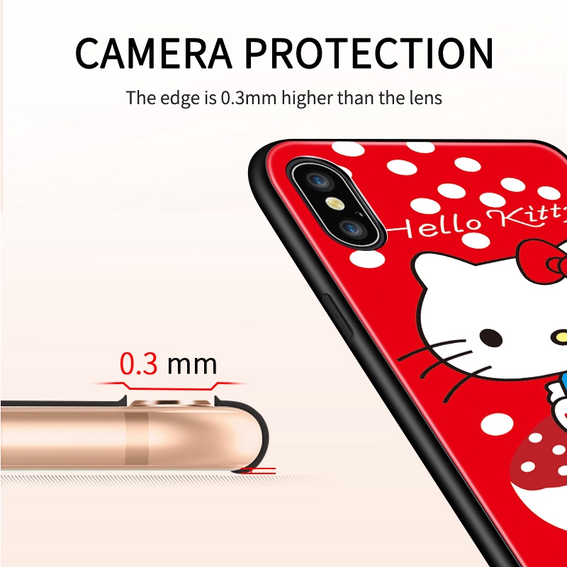 Samsung Galaxy S9 S9+ S10 S10+ Plus S10E Lite Phone Case Cartoon Hello Kitty Cute Kitty Cat Casing for Glossy Tempered Glass Back Hard Cover Shockproof Cases Ốp điện thoại kính cường lực In Hình cứng Ốp lưng cho