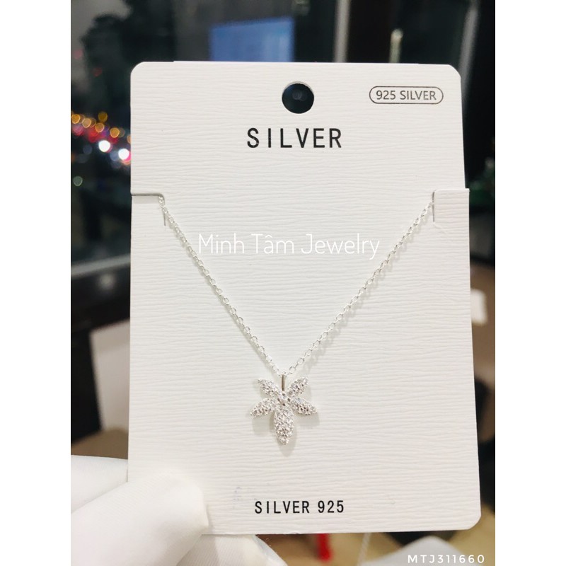 Dây chuyền bạc Ý lá thường xuân, Vòng cổ bạc nữ chiếc lá nạm đá cao cấp-Minh Tâm Jewelry
