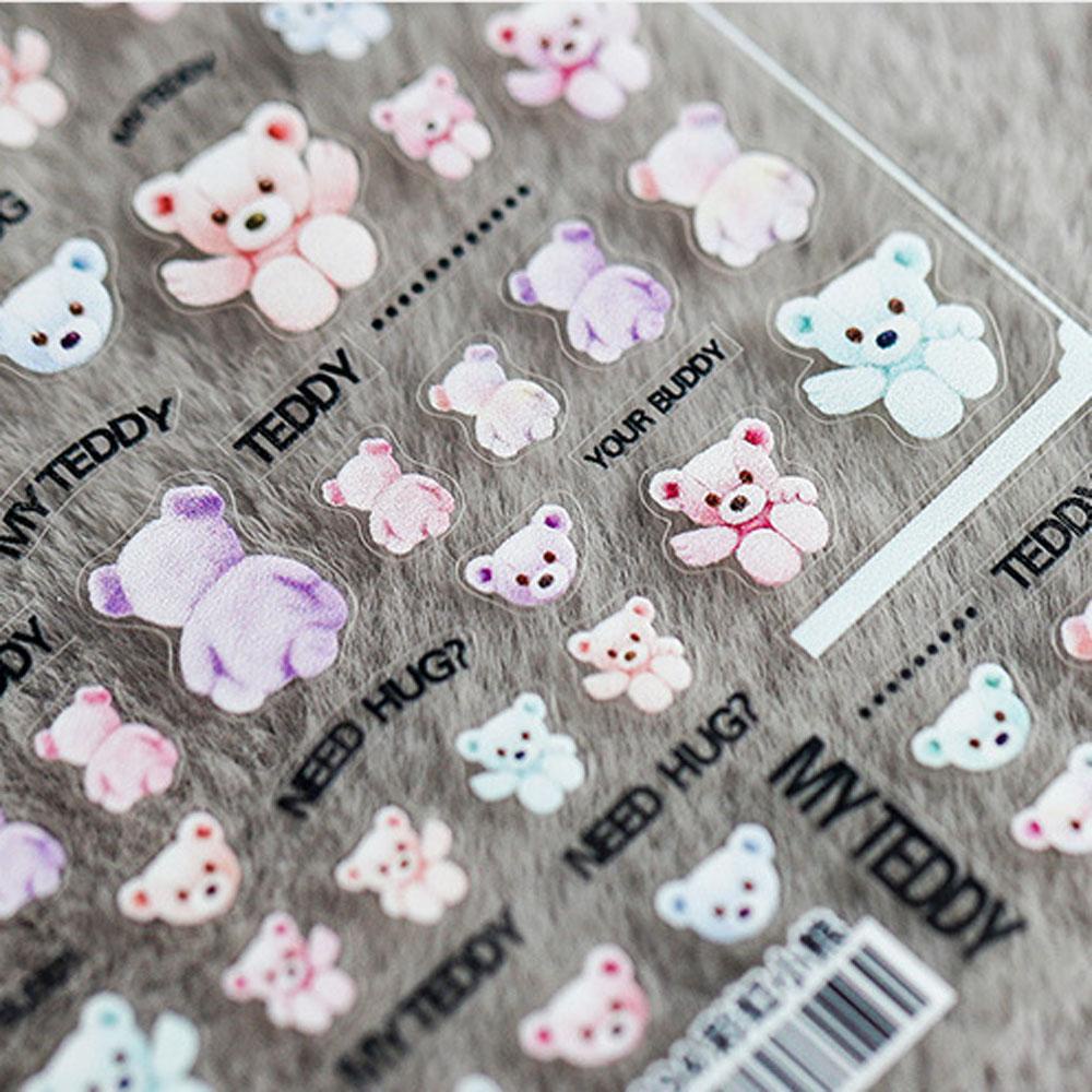 Miếng Dán Trang Trí Móng Tay Hình Gấu Teddy Hoạt Hình 3D Kiểu Nhật Bản