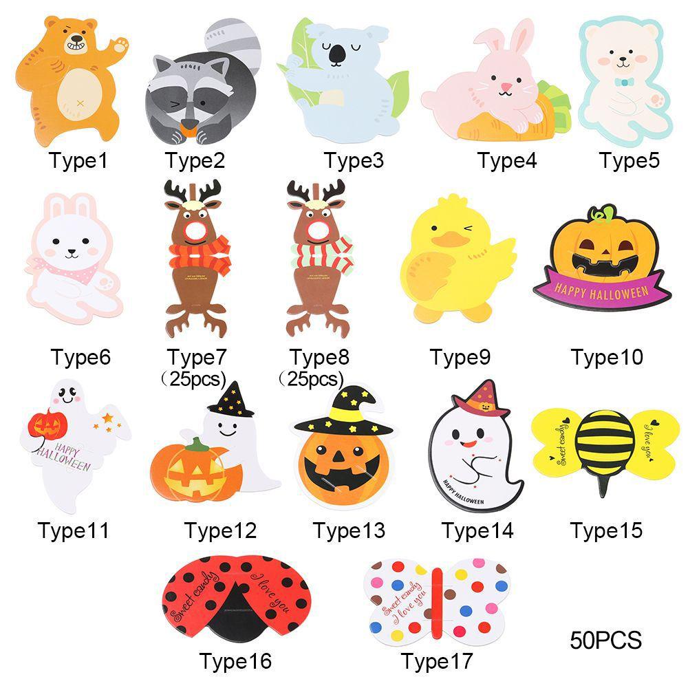 UUMIR Bộ 25 / 50 Thẻ Gắn Kẹo Mút In Hoạt Hình Dùng Trang Trí Tiệc Halloween / Giáng Sinh