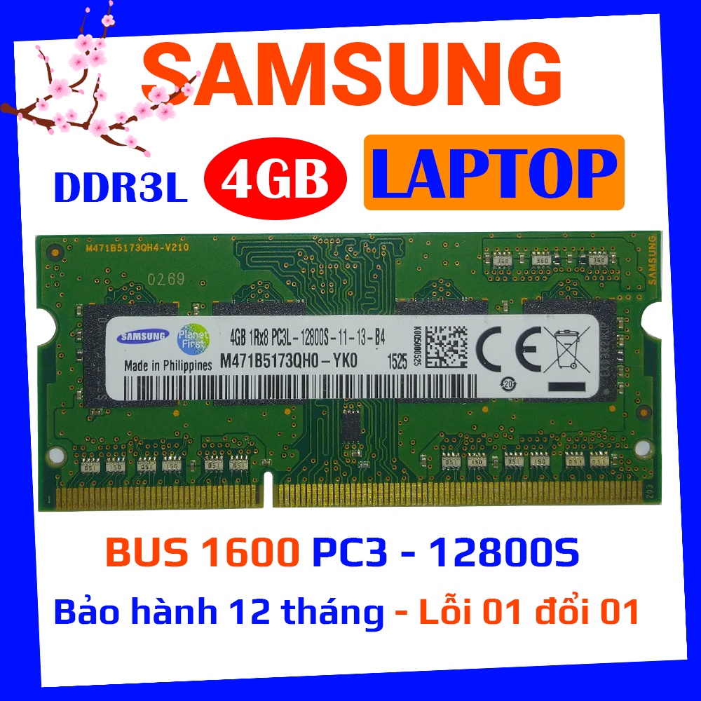 ram máy tính laptop samsung ddr3l 4gb bus 1600 pc3l 12800s hàng chính hãng bảo hành 01 đổi 01 trong 12 tháng