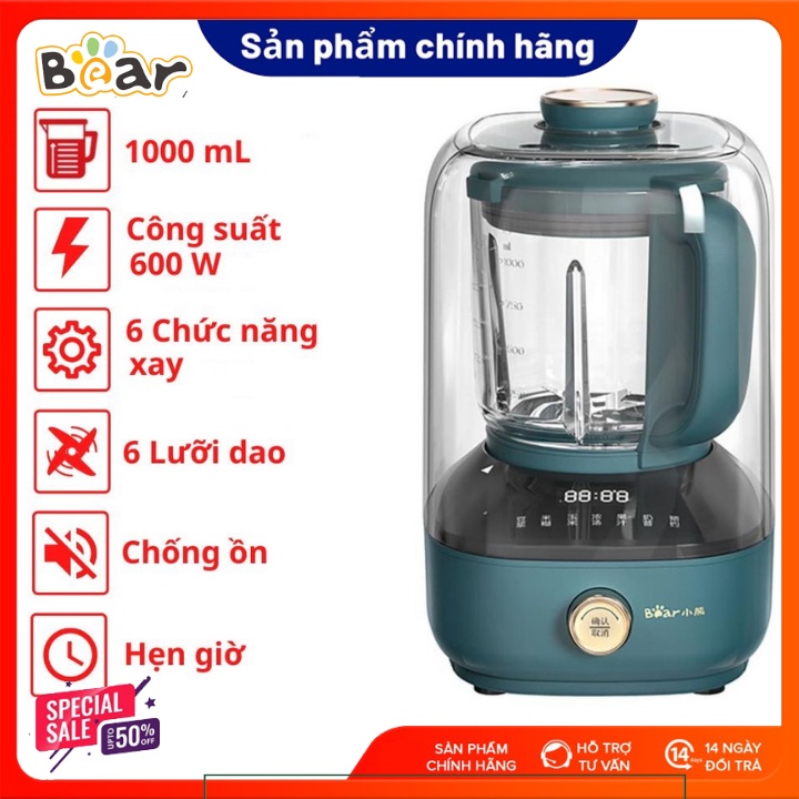 Máy làm sữa hạt đa năng Bear PBJ B06-W01 độ ồn thấp, nấu cháo, súp, xay sinh tố, nước ép, hẹn giờ thông minh