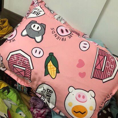 Áo gối nằm, vỏ gối đầu poly cotton mẫu HEO HỒNG 45x65cm, bao bọc gối nằm nhiều mẫu mới