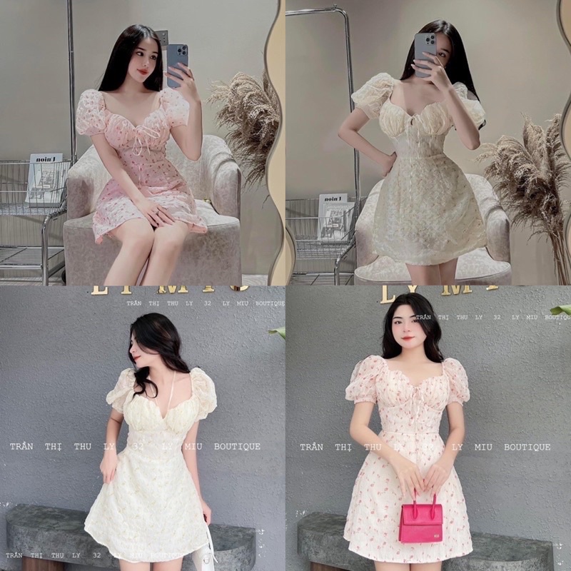 Váy hoa nhí cộc tay tay bồng đỏ và vàng chanh chất xốp bông siêu nhẹ