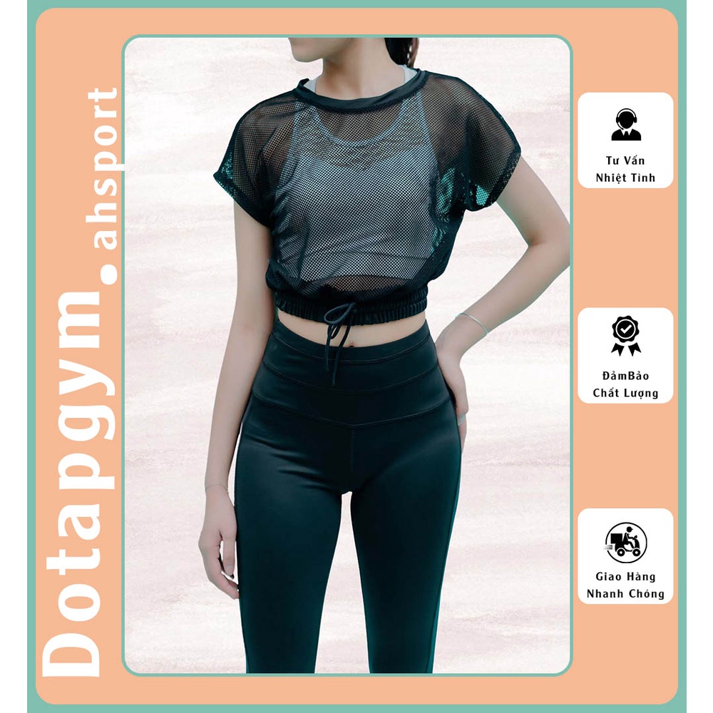 Áo lưới croptop bo chun gấu, áo lưới thể thao gym,yoga,aerobic nữ dáng basic chất thun co giãn 4 chiều GIÁ RẺ AH SPỎT