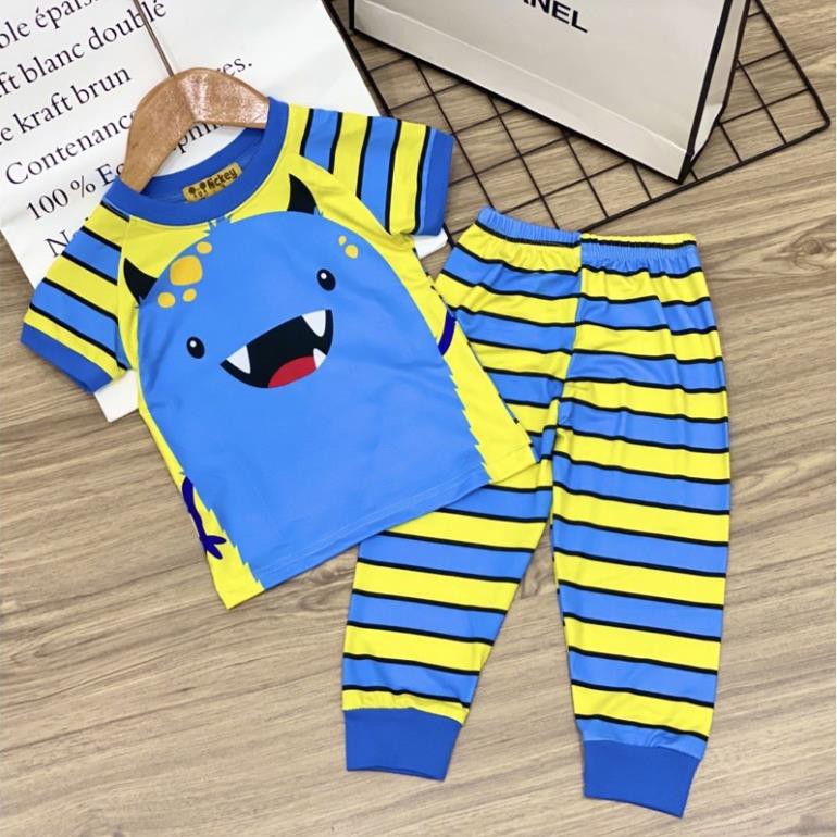 Bộ tay ngắn quần dài thun lạnh in 3D anna xe ô tô cá mập cho bé trai 24-40kg pikakids