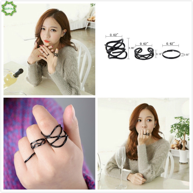 Bộ 3 nhẫn đeo đốt ngón tay màu đen xinh xắn cho nữ