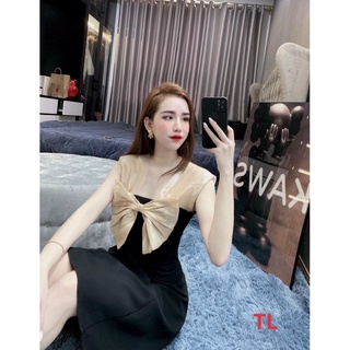 đầm nơ cát hàn phối lụa kiểu sát lách