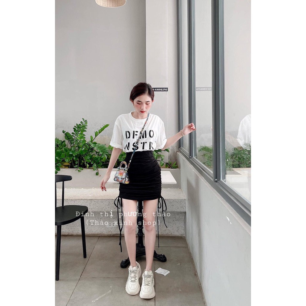Sét áo phông kèm chân váy rút.Chân váy chất bozip dày dặn đẹp, áo chất cotton thoáng mát