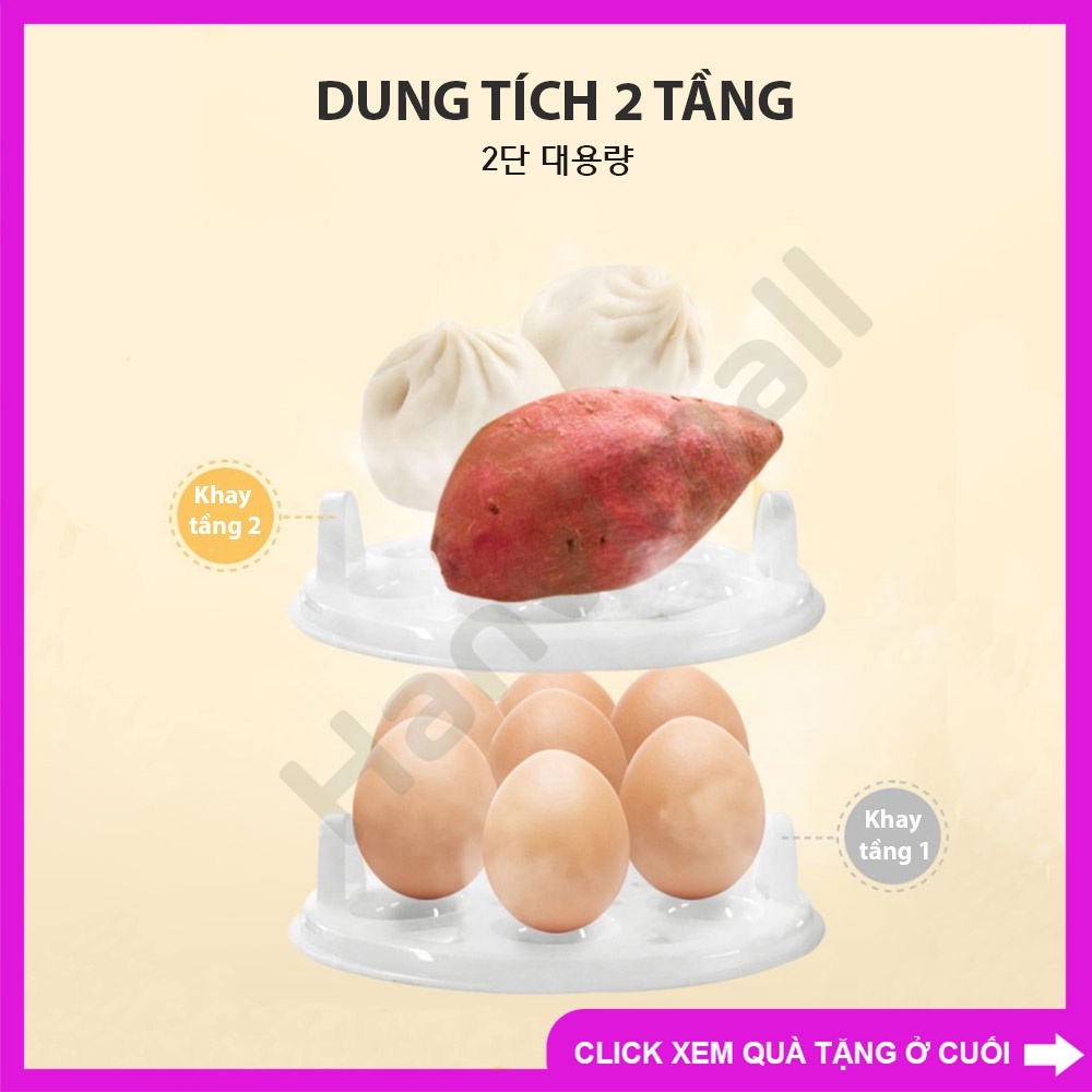 Nồi hấp trứng mini 2 tầng đa chức năng, dùng hấp trứng, bánh bao, rau củ, hải sản