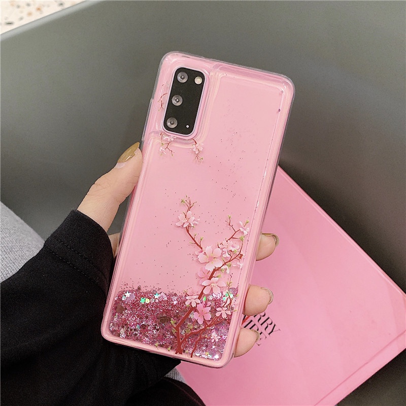 Ốp Điện Thoại Kim Tuyến Nước Hình Hoa Đào Cho Samsung Galaxy S23 S22 S21 S20 S10 S9 S8 + S21FE S20FE Note 20 10 + Ultra