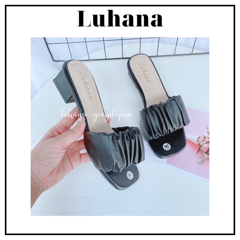 Guốc cao gót vuông 3 phân Luhana quai ngang bèo nhún mềm êm thời trang.Ms: GUỐC NHÚN BÈO