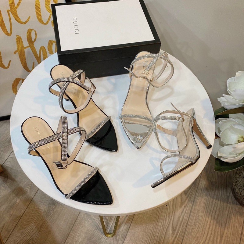 Giày sandal cao gót mũi nhọn đính đá 9p CG-0524