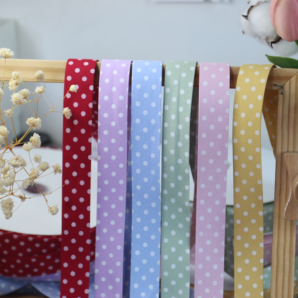 Ruy băng kaki in chấm bi xinh xắn kích thước 25mm