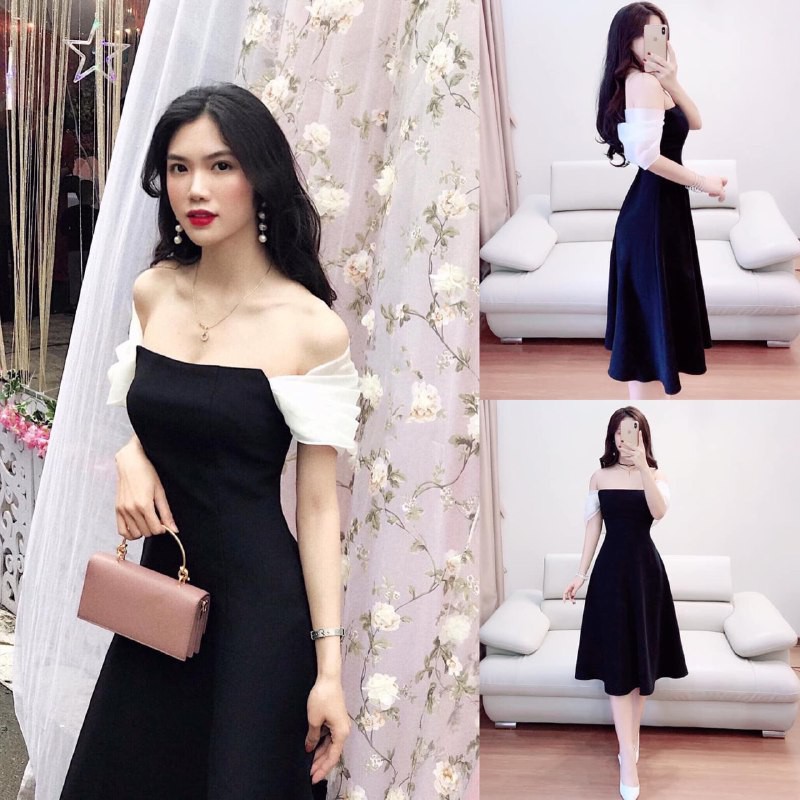 [ xả kho ] MiD Đầm V1247 trễ vai dáng xòe trẻ trung Mie Design kèm ảnh thật