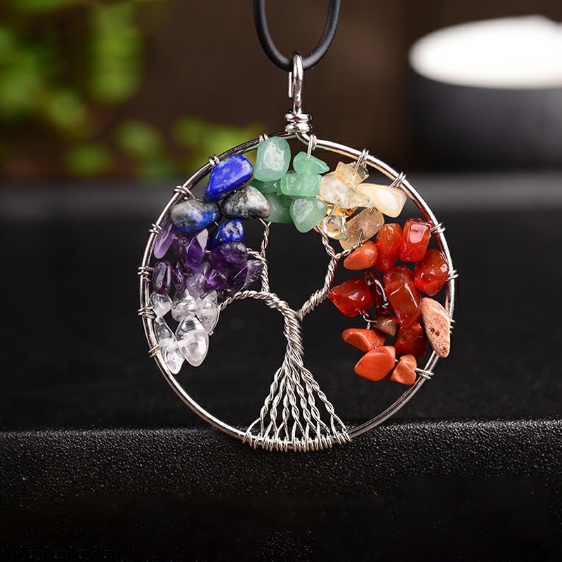 Vòng cổ Mặt Đá Chakra Tự Nhiên Hình Cây May Mắn