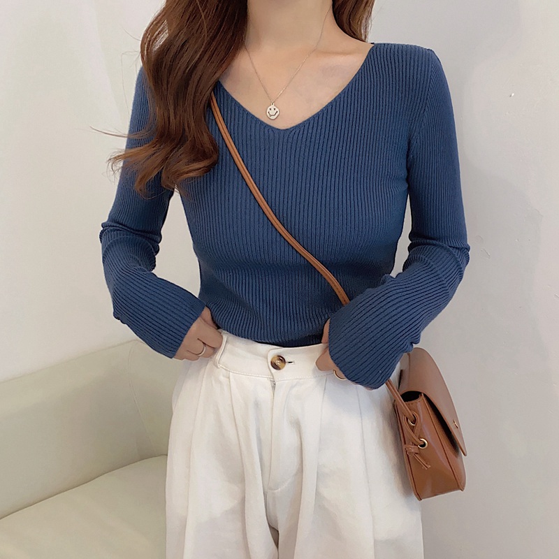 Áo Sweater Dệt Kim Tay Dài Cổ Chữ V Dáng Ôm Thời Trang Thu Đông Mới 2020 Cho Nữ