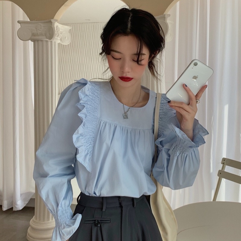 Áo Nữ Tay Loe Dún Bèo Vintage Hàng Quảng Châu