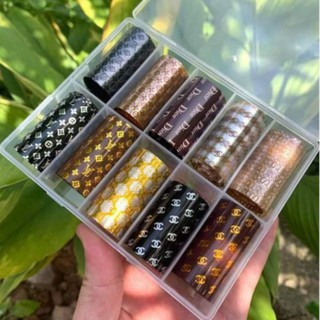 Set 10 mẫu foil dán móng logo các thương hiệu nổi tiếng 4*60cm (hộp lớn)