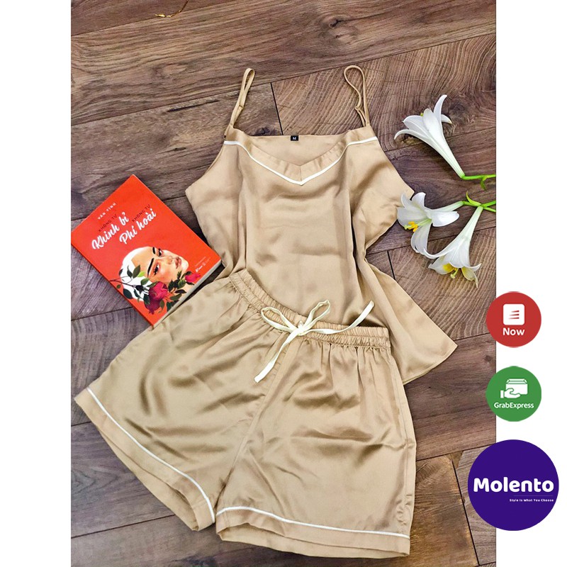 Bộ ngủ 2 dây lụa cao cấp, bộ đồ ngủ nữ lụa pijama lụa đùi mặc nhà nhẹ nhàng thoải mái MOLENTO - X20 | BigBuy360 - bigbuy360.vn