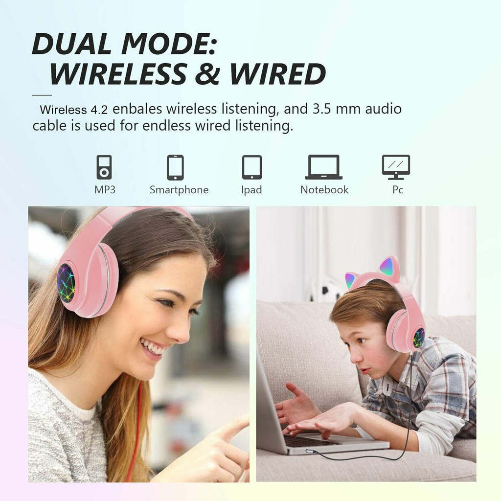 Tai nghe bluetooth hình tai mèo đáng yêu tích hợp mic tiện lợi | BigBuy360 - bigbuy360.vn