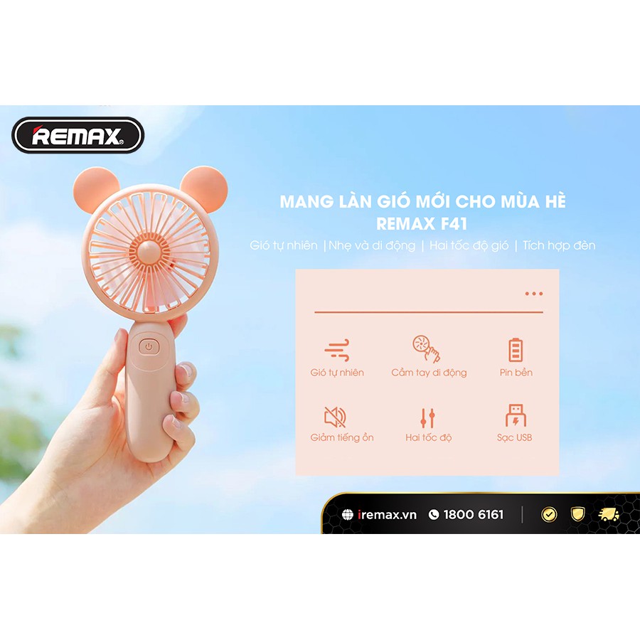 Quạt mini cầm tay thời trang Remax F41 tích hợp đèn led siêu đẹp, thích hợp với du lịch, dã ngoại, dạo phố