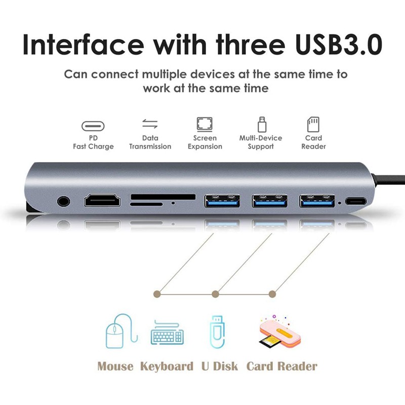 USB C Hub 9 in 1 Multiport Adapter with PD Power Delivery, 4K HDMI Output, 3 USB 3.0 Ports, Card Reader, VGA,Audio Port