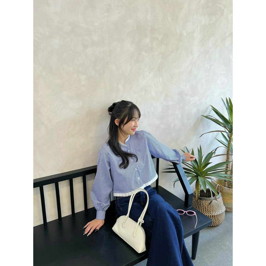 Áo sơmi tay dài dáng croptop có viền cổ MAYA SHIRT