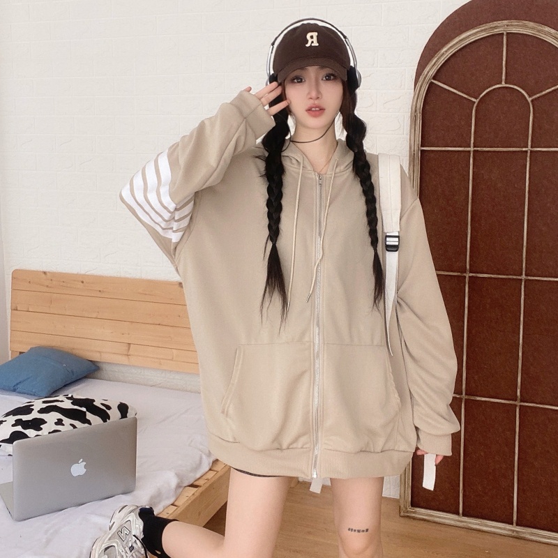 Áo khoác cardigan vải dệt kim tay dài dáng rộng có mũ trùm đầu phong cách mỹ retro thời trang dành cho nữ