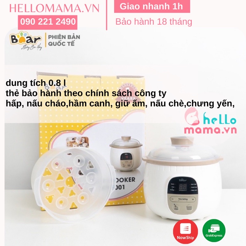 Nồi Bear nấu cháo chậm dung tích 0.8L Bản quốc tế