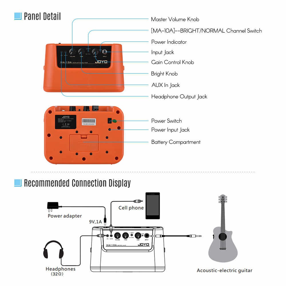 (HOT)Amply - loa guitar mini JOYO MA-10 cho guitar acoustic,solo và bass tặng kèm 3c pick và jack 3.5