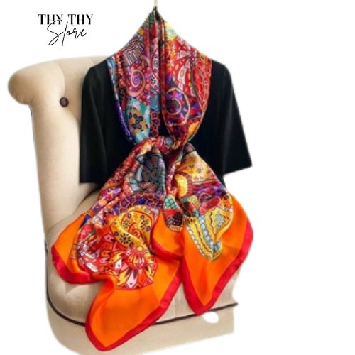 Khăn lụa dài HOA CAM cao cấp- 90x180cm- THYTHY STROE