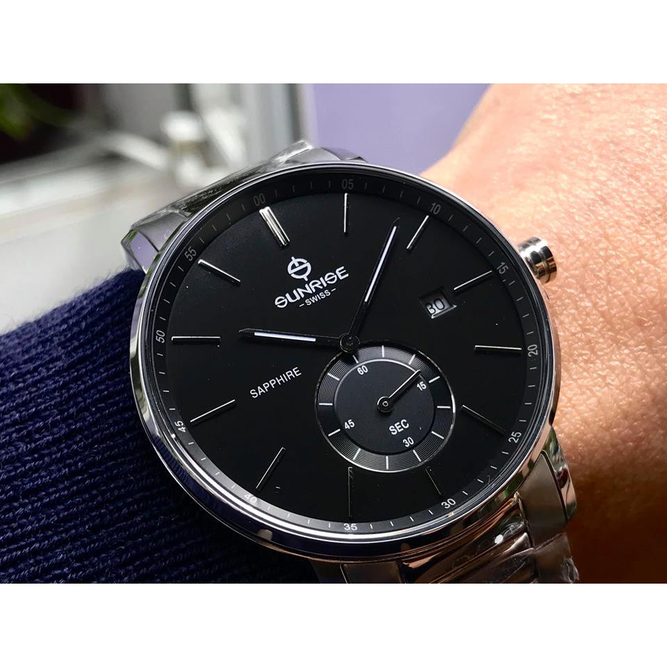 Đồng hồ nam dây kim loại chính hãng Sunrise 1141 1141SA DM1141MS đen