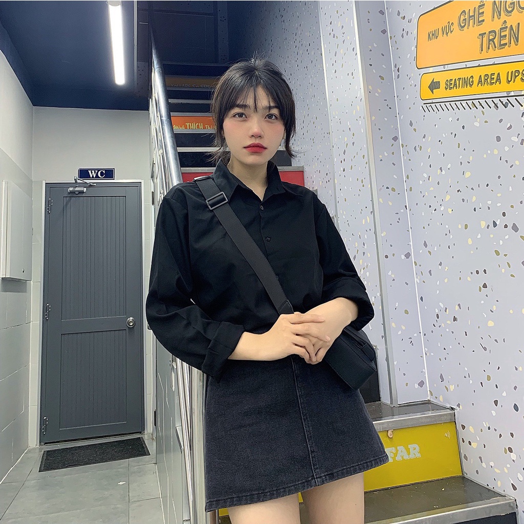 Áo sơ Mi Trắng, Đen Trơn Ulzzang unisex Vati