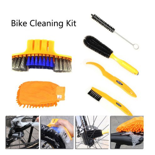 Bộ vệ sinh xe đạp - xe máy đa năng 7 món (6 dụng cụ rửa xe + bàn chải sên)