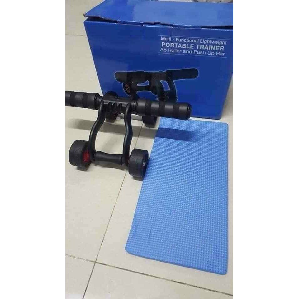 [ XẢ KHO NGHỈ BÁN ]  Con Lăn Tập Bụng 4 Bánh Cao Cấp Tặng Kèm Thảm