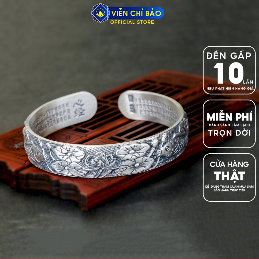Kiềng tay bạc nữ Cá chép hoa sen Bát Nhã Tâm Kinh bạc Thái 925 thời trang phụ kiện trang sức nữ Viễn Chí Bảo L000207