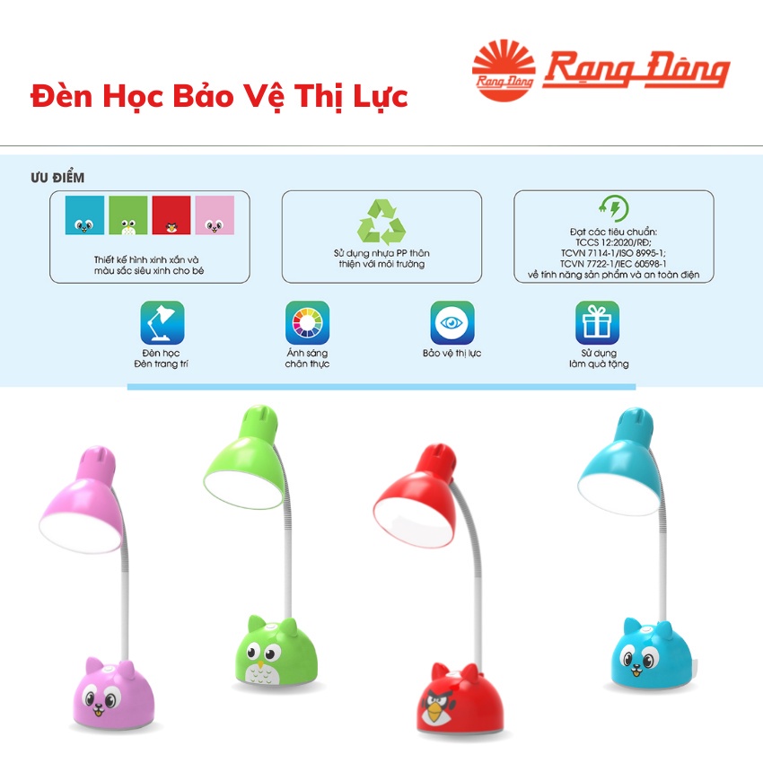 Đèn Bàn Học Chống Cận Rạng Đông RD-RL-27.V2 5W– Đèn học để bàn cute cho bé – Tuổi Thọ 20.000 giờ - Bảo Hành 12 Tháng