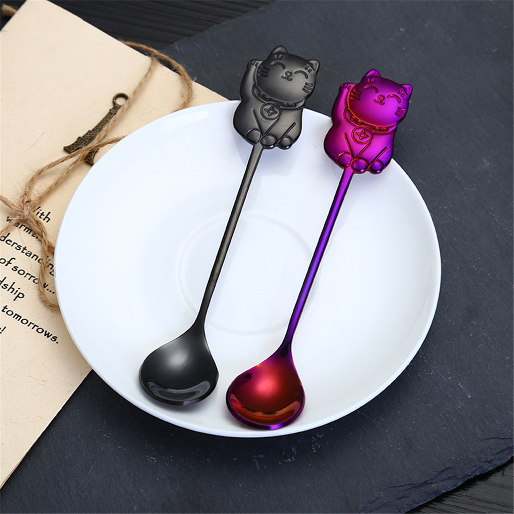 Muỗng Cà Phê Bằng Thép Không Gỉ 14cm Hình Mèo Dễ Thương 304